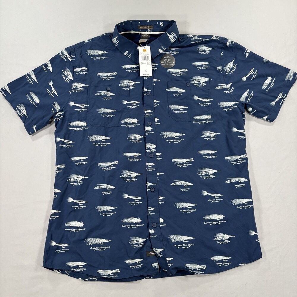Quiksilver Waterman Wake Lures Button Down Shirt - Dark Blue - New